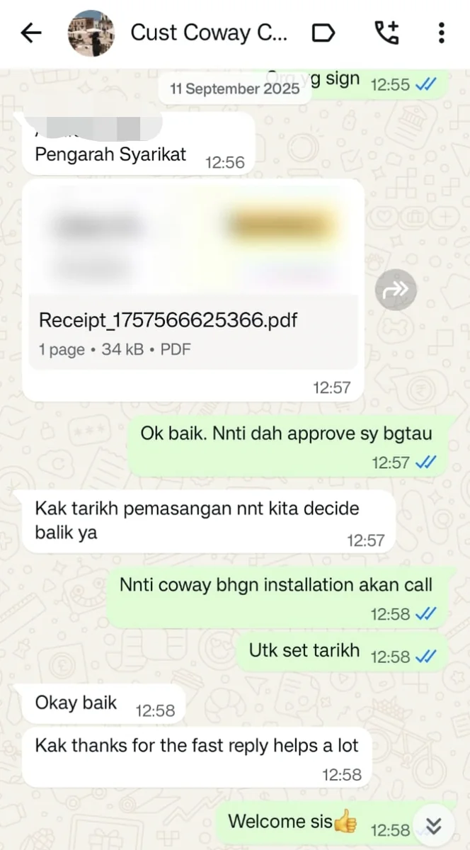 Testimoni WhatsApp Pelanggan 4